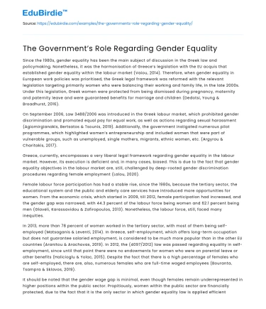 The Government’s Role Regarding Gender Equality
