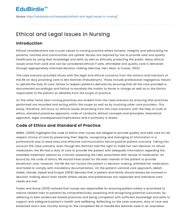 Ethical and Legal Issues in Nursing