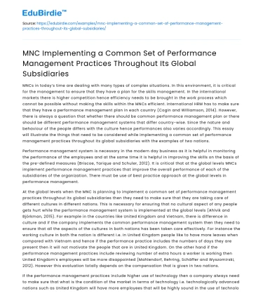 MNC Implementing Global Performance Management Practices