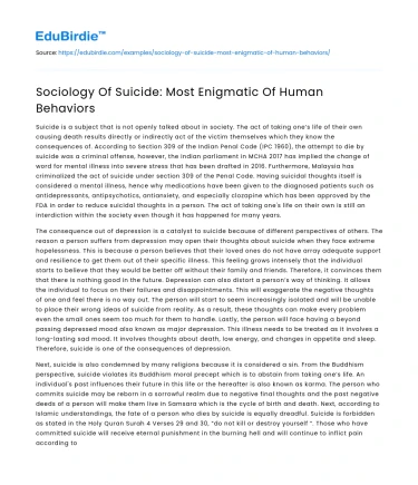 Sociology Of Suicide: Most Enigmatic Of Human Behaviors