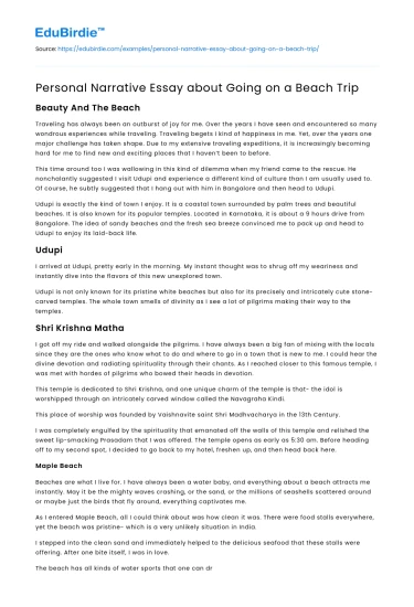 Personal Narrative Essay about Going on a Beach Trip