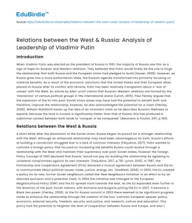 West-Russia Relations: Analyzing Vladimir Putin’s Leadership