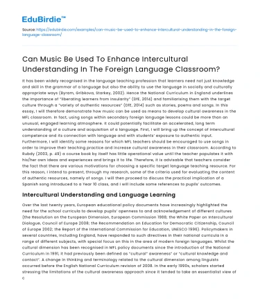 Using Music for Intercultural Understanding in Language Classrooms