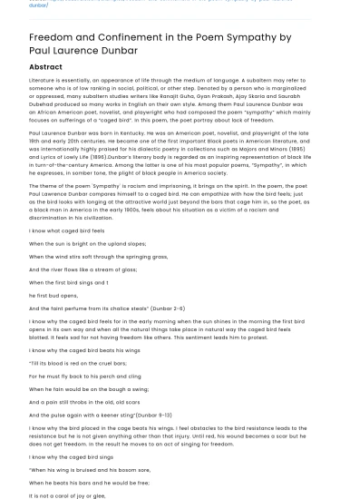 Freedom and Confinement in the Poem Sympathy by Paul Laurence Dunbar