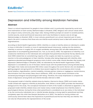 Depression and Infertility among Maldivian Females