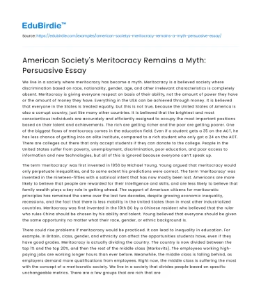 American Society’s Meritocracy Remains a Myth: Persuasive Essay