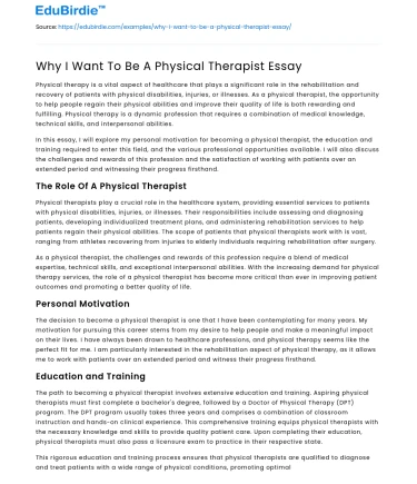 Why I Want To Be A Physical Therapist Essay