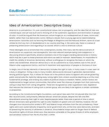 Idea of Americanism: Descriptive Essay