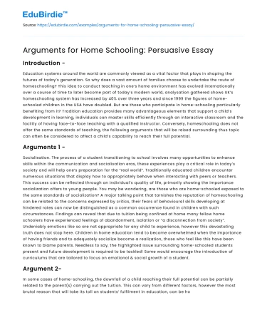 Arguments for Home Schooling: Persuasive Essay