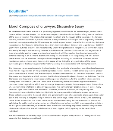 Moral Compass of a Lawyer: Discursive Essay