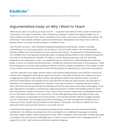 Argumentative Essay on Why I Want to Teach