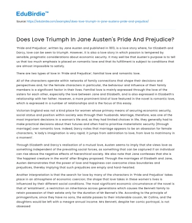 Does Love Triumph In Jane Austen’s Pride And Prejudice?