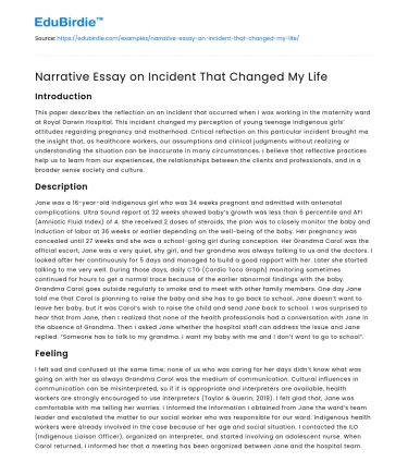 Narrative Essay on Incident That Changed My Life