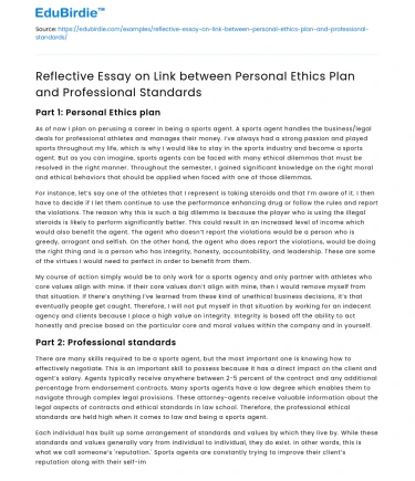 Relationship Between Personal Ethics Plan and Professional Standards