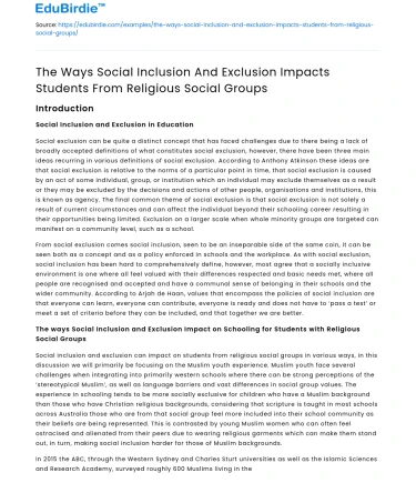 Impact of Social Inclusion/Exclusion on Religious Students