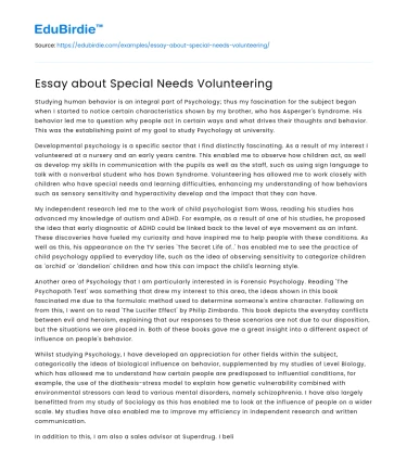 Essay about Special Needs Volunteering