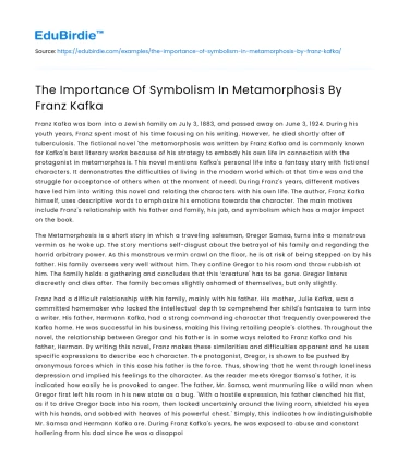 The Importance Of Symbolism In Metamorphosis By Franz Kafka