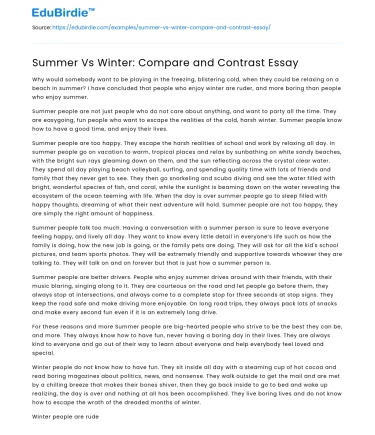 Summer Vs Winter: Compare and Contrast Essay