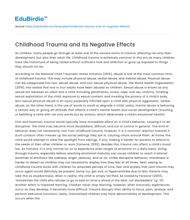 Childhood Trauma and Its Negative Effects