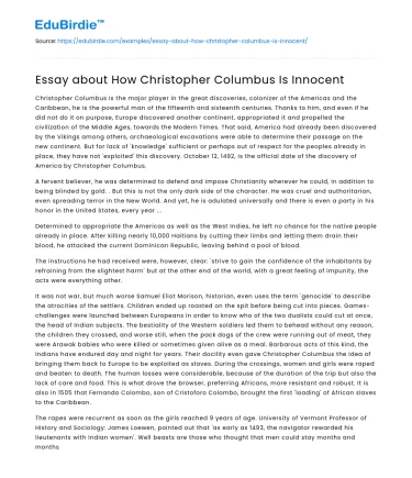 Reassessing Columbus: An Exploration of Innocence