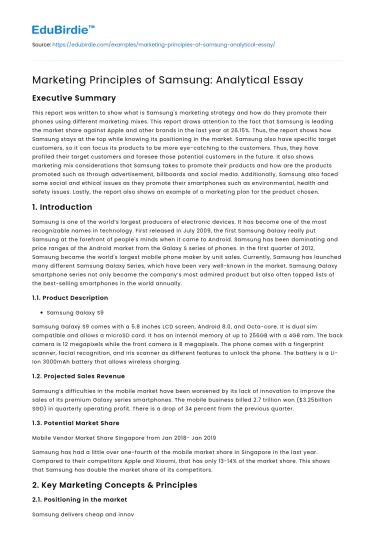 Marketing Principles of Samsung: Analytical Essay