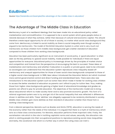 The Advantage of The Middle Class in Education