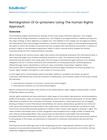 Reintegration Of Ex-prisoners Using The Human Rights Approach