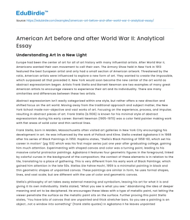 American Art before and after World War II: Analytical Essay