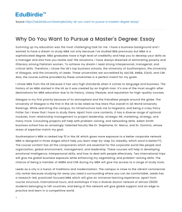 Why Do You Want to Pursue a Master’s Degree: Essay