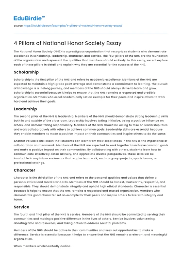 4 Pillars of National Honor Society Essay