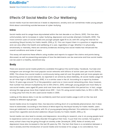 Effects Of Social Media On Our Wellbeing