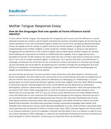 Mother Tongue: Response Essay