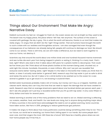 Things about Our Environment That Make Me Angry: Narrative Essay