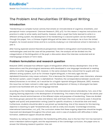 The Problem And Peculiarities Of Bilingual Writing