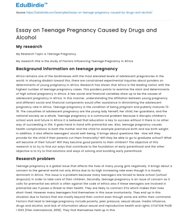 Essay on Teenage Pregnancy Caused by Drugs and Alcohol
