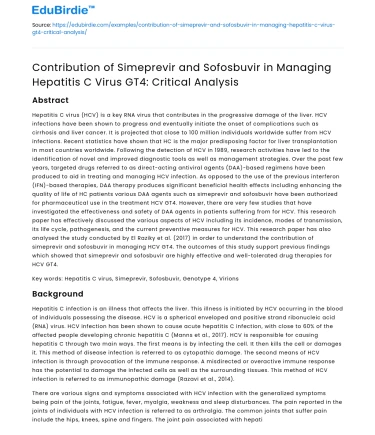 Simeprevir and Sofosbuvir in Managing Hepatitis C GT4: Critical Analysis