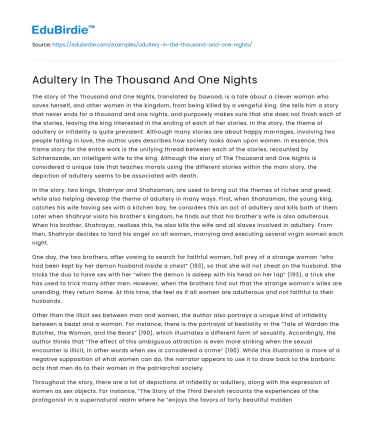 Adultery In The Thousand And One Nights