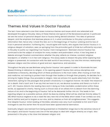 Themes And Values In Doctor Faustus