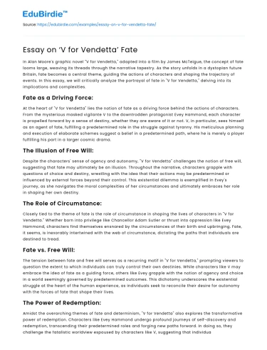 Essay on ‘V for Vendetta’ Fate