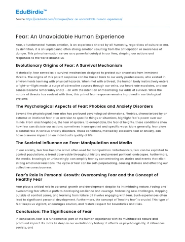 Fear: An Unavoidable Human Experience