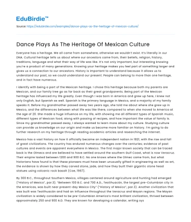 Dance Plays As The Heritage Of Mexican Culture