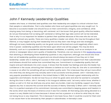 John F Kennedy Leadership Qualities