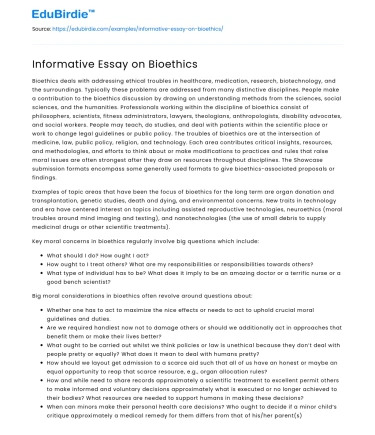 Informative Essay on Bioethics
