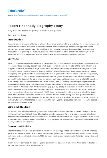 Robert F Kennedy Biography Essay