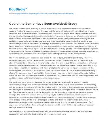 Could the Bomb Have Been Avoided? Essay
