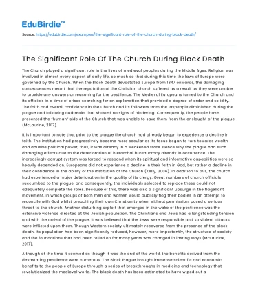 The Significant Role Of The Church During Black Death