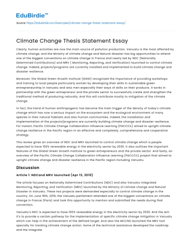Climate Change Thesis Statement Essay