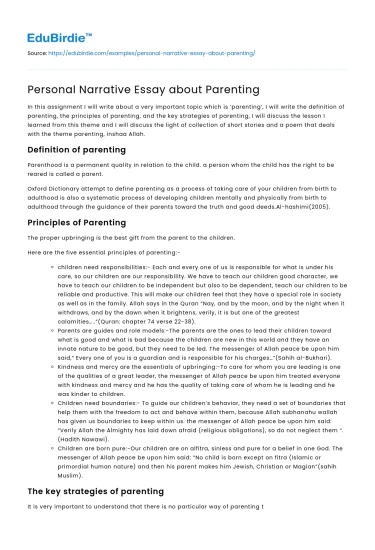 Personal Narrative Essay about Parenting