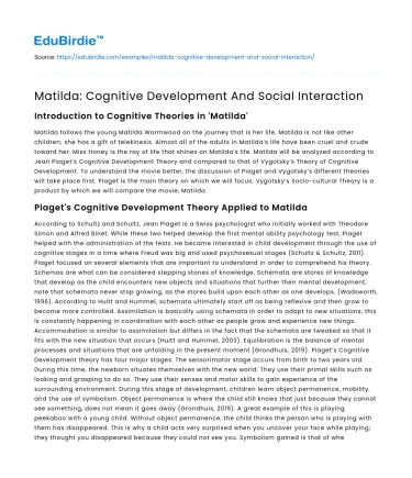 Matilda: Cognitive Development And Social Interaction