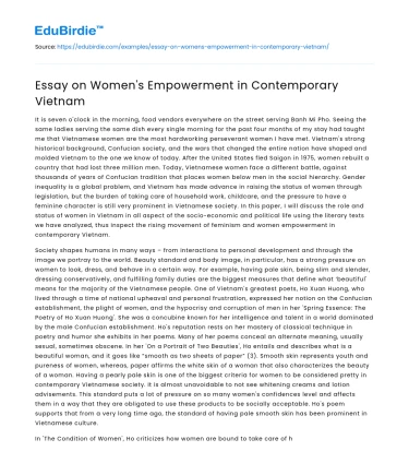 Essay on Women’s Empowerment in Contemporary Vietnam